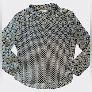 Pleione Black White Geometric Print Blouse Long Sleeve Size M